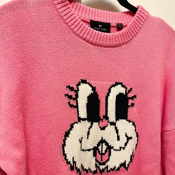 Lazy Oaf Women's Pink Bunny Funnel Neck Sweater🐰 - Picture 5 of 8